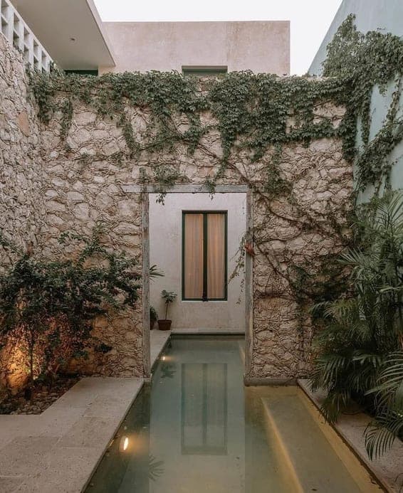 Stone courtyard with reflecting pool