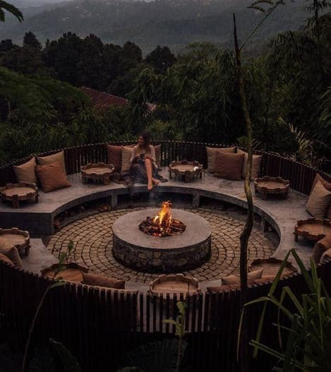 Sunken fire pit above the valley